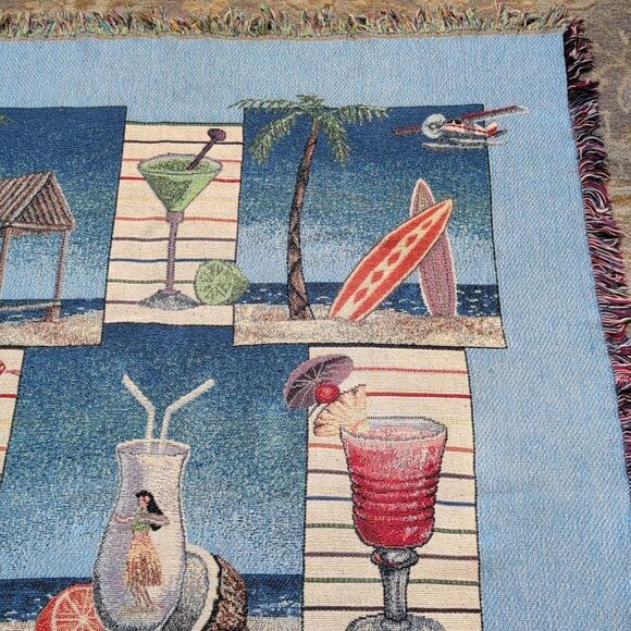 Tropical Beach Scene Tapestry Throw Blanket Coastal - Picture 6 of 10